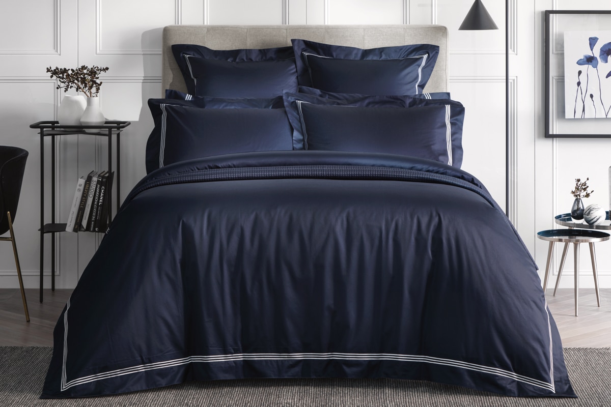 Product photograph of Sheridan 1200tc Palais Lux Tailored Quilt Cover - Midnight Super King from Sheridan UK
